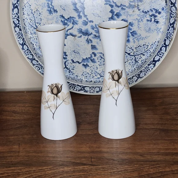 Vintage Pair of Shadow Rose Vases by Rosenthal Continental 7"